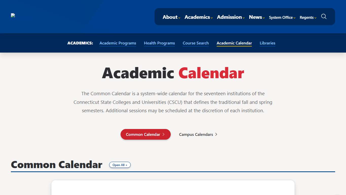 CSCU - Academic Programs - Academic Calendar